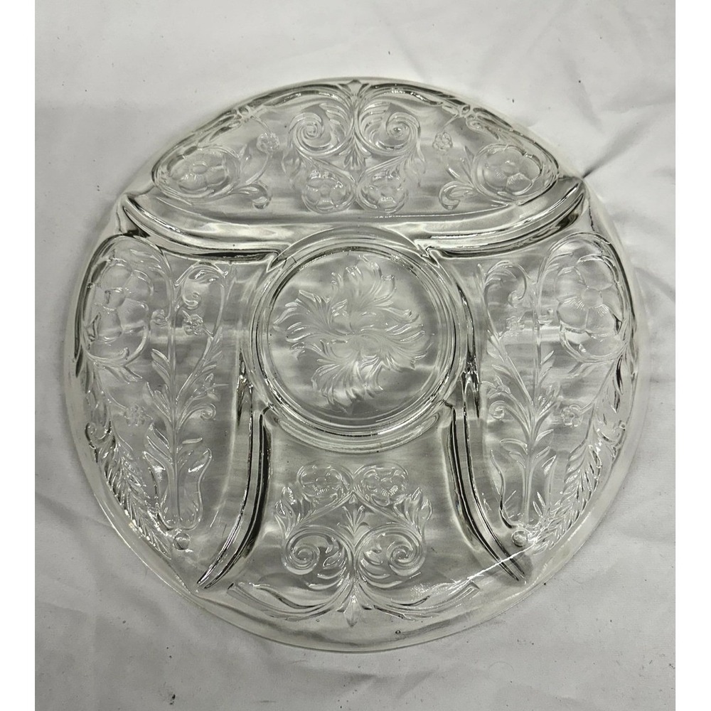 McKee Rock Crystal Clear 5 Part Relish Tray Platter 11 3/4" Round Clear - Picture 2 of 2